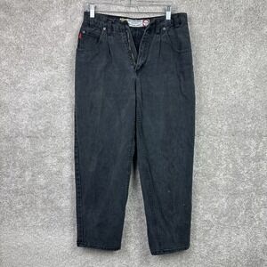 *READ FLAW* Bugle‎ Boy Gold Crest Baggy Fit Straight Leg Black Jeans 31/30